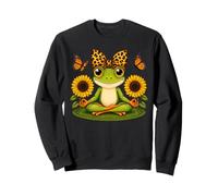 Cute Meditating Frog Leopard Print Bow Butterfly Sunflower Sweatshirt