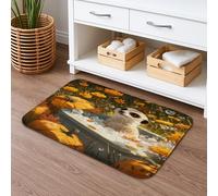 Cute Meerkat Bath Mat, Floral Orange Yellow Pattern Absorbent Non Slip Shower Rug, Spring Decorative Flannel Washable Bath Mats for Bathroom Toilet Restroom 20x32 Inch