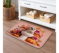 Cute Meerkat Floral Quick Dry Bath Mat, Peach Flower Pumpkin Absorbent Non Slip Shower Mat, Autumn Decorative Washable Bath Rugs for Bathroom Toilet Restroom 20x32 Inch
