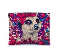 Cute Meerkat Makeup Bag, Vibrant Retro Animal Cosmetic Travel Pouch for Women, Portable Small Canvas Zipper Organizer, Fun Gift Skincare Toiletry Bag for All Seasons, Violet, 7x9 Inch