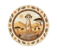 Cute Meerkat Standing Guard Illustration Round Metal Tin Sign