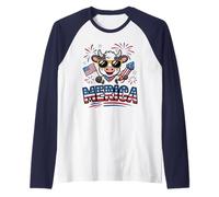 Cute Merica July 4th Cow Firework USA Flag Highland Heifer Raglan Baseball Tee