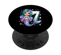 Cute Mermaid 7th Birthday Girl Under The Sea Party PopSockets Adhesive PopGrip