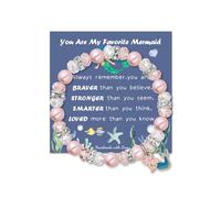 Cute Mermaid Bracelet Pink Pearl and Rhinestone Bracelet Mermaid Gifts for Daughter Niece Mermaid Lover Stuff Birthday Gifts, Adjustable, Metal, Pearl