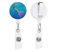 Cute Mermaid Tail Retractable Badge Reel - Personalized ID Name Badge Holder with Lanyard Cute Badges Reel Holder Round Nurse Doctor Name Tag Badges Clip for Work