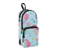 Cute Mermaids Fishes Pencil Case, Big Capacity Pen Bag with Compartment Students Schoolbag Shape Stationery Organizer Pencil Pouch Marker Case for School Office Work