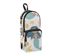 Cute Mermaids Starfish Pencil Case, Big Capacity Pen Bag with Compartment Students Schoolbag Shape Stationery Organizer Pencil Pouch Marker Case for School Office Work