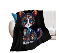 Cute Mexican Cat Skull Flannel Throw Blankets Soft Warm Couch Blanket for Bed Chairs 50"*60"（130 * 150cm）