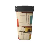 Cute Mid Century Modern, Insulated Coffee Mug â€“ 17oz Double Wall Vacuum Stainless Steel Tumbler Cup with Leak-Proof Lid & Handle, Fashion Portable Travel Thermos Mug for Cold & Hot Drinks
