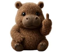 Cute Middle Finger Plush Highland Cow, Middle Finger Plush Toy, Mini Middle Finger Animal Statue, Stress Relief Decor Gift, For Home Office Desk (Hippopotamus)
