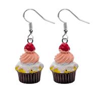 Cute Mini Cupcake Earrings Pair Food Cake Sweet Earring Gift Cherry Charm Girls Dangle Dangling Jewellery Accessory Kawaii Food Baking Bake