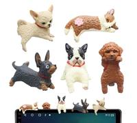 Cute Mini Dog Figurines for Computer Monitor Edge, Desktop Decorations, Car Interior Decor, 5 Piece Set with Boston Terrier, Central Control Screen Figure, Corgi, Poodle, Chihuahua Designs for Car