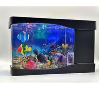 Cute Mini Fish Tank by c & d pets - Small Aquarium with Moving Artificial Fish, Toy Fish Tank for Kids, Babies, and Cats - Miniature Fish Aquarium Lamp for Home, Office, or Night Light Use
