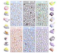 Cute Mini Puffy Stickers for Kids 600+, 3D Tiny Micro Bulk Sticker Set for Girls Adults, Removable Cute Stickers Includes Kawaii Japanese Cartoon Ghost Animal Cat Dog Birds for Phone Case(6 Sheets)