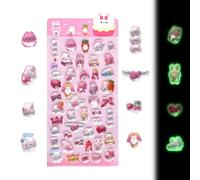 Cute Mini Puffy Stickers, Luminous Cartoon Pink Rabbit Kawaii Stickers Glow-in-The-Dark for Scrapbooks, Journals, Laptops Decoration, Diverse Craft Accessories for Creative Projects and Rewards