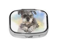 Cute Mini Schnauzer Print,Meta Pill Box 2 Compartment Medicine Case,Portable Organizer,Rectangle Meta Portable Organizer Pill Box 1573 Compartment Medicine Case