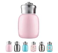 Cute Mini Vacuum Insulated Stainless Steel Water Bottle, 200ml, Leak-Proof, Keeps Hot & Cold, with Christmas Adhesive Stickers Inside Lid for Decorating - for Kids Adults (Pink)