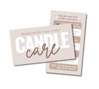 Cute Modern Candle Care Cards for candle makers - 2 x 3.5 Inches, High gloss full color front and back - 55 pack - Business Card Size (Tan)