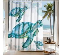 Cute Modern Ocean Shower Curtain, Beach Coastal Nautical Sea Turtle Shower Curtains for Bathroom, Waterproof Bath Curtain with Hooks Machine Washable Bathtub Curtains 72x72 Inch Blue Green