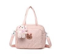 Cute Mommy Diaper Tote Bag for Prams with Pendant, Multifunctional Nappy Changing Bag with Adjustable Strap for Weekend Travel & Maternity Needs (Pink)
