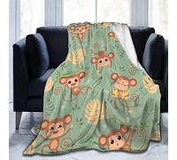 Cute Monkey 3D Printed Flannel Throw Blanket, Fluffy Warm Fleece Blanket Soft Plant Blankets, for Bed and Sofa and Couch, Kids Adults 100x130 cm