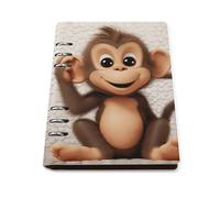 Cute Monkey A5 Loose Leaf Notebook, Premium PU Leather Refillable 6-Ring Binder Journal, Durable Cover Lined Paper Lay Flat Design for Writing Journaling and Organization