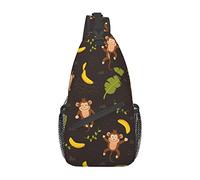 Cute Monkey and Banana Leaf Pattern Sling Bag Hiking Daypack Crossbody Shoulder Backpack Travel Chest Pack for Men Women