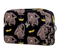 Cute Monkey and Banana Peel Leftover Cosmetic Bag for Women, Travel Toiletries Bags Large Makeup Handy Pouch Organiser Bag with Zipper