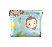 Cute Monkey and Bananas Glory Blue Women's Leather Coin Purses Pouches Convenient Cash Coin Purse for Girls Ladies Handbag