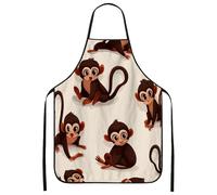 Cute Monkey Aprons for Cooking, Fun Cartoon Animal Design Kitchen Adult Apron, Playful Pattern Washable Apron for Baking Bb, Brown, 24x31 Inch
