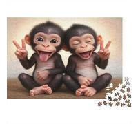Cute Monkey Babies 1000Pc Adult Jigsaws: Two Chimps Making Peace Signs for Adults Challenging & Brainteasing Puzzle Games 70x50cm/1000pcs