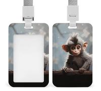 Cute Monkey Badge Holder Vertical Id Card Holder with Lanyard Heavy Duty Name Tag Holders Waterproof Work Badge Holder for Office Cruise Teacher Cute Badge Protector