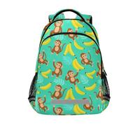 Cute Monkey Banana Jungle Teal simple modern backpack kids with chest clip book bags for 6th grade school boys girls mochilas para ni?as de 10 a?os