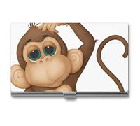 Cute Monkey Business Card Holder,Compact Durable Portable Card Box Flip Cover Tear Lightweight Business Cards Case for Man Woman