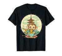 Cute Monkey Eating Ramen Pagoda Foodie Monkey Noodle Art T-Shirt