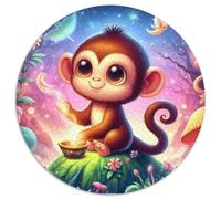 Cute Monkey Fantasy Forest 1000 Piece Jigsaw Puzzle Round Paper Jigsaw Puzzle for Adults