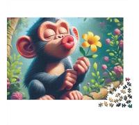 Cute Monkey Flower Jigsaw Puzzle Animals 1000 Pieces Extra-thick Cardboard Eco-friendly for Collectors Mind Relaxation Gift 70x50cm/1000pcs