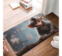 Cute Monkey Front Door Mat, Dirt Trapper Floor Mats All-Weather Heavy Duty Welcome Mats for Entryway Absorben Bath Mat Non-Slip Low Profile Doormat Area Rug 24" x 16"