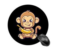 Cute Monkey Holding A Banana Mouse Pad Waterproof Non-Slip Rubber Base Round Mouse Mat Gaming Mousepad