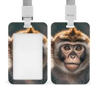 Cute Monkey Id Badge Holder,Name Tag Holder with Detachable Lanyard,Waterproof Design Id Card Holder for Office, Workplace