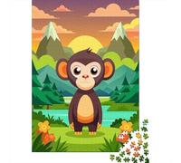 Cute Monkey in A Mountain Landscape 1000-Piece Jigsaw Puzzle for Adults, 38x26cm/1000pcs, Relaxing Indoor Activity, Focused Puzzle Time And Time at Home