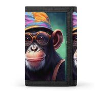 Cute Monkey in Hat Glasses Printed Tri-fold Wallets Front Pocket Holder Money Clips with ID Credit Card Slots for Man Women