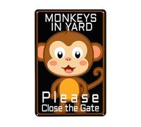 Cute Monkey In Yard Please Close The Gate Hanging Wall Plaque Novelty Plaque Tin Funny Wall Metal Sign For Bar Pub Kitchen Garage