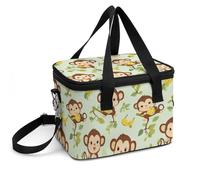 Cute Monkey Insulated Lunch Bag with Shoulder Strap Leakproof Lunchbox Reusable Picnic Cool Tote Bags