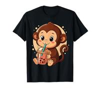 Cute Monkey Kawaii Anime Drinking Bubble Tea Girl Kids T-Shirt