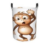 Cute Monkey Laundry Basket, Water Repellent Round Dirty Clothes Hamper Foldable Storage Baskets With Handles For Office, Bedroom, Bath
