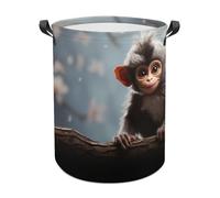 Cute Monkey Laundry Basket with Handles, Laundry Hamper with Internal Support, Foldable Waterproof Clothes Hamper 44x35cm for Bedroom, Bathroom, Laundry Room, Living Room