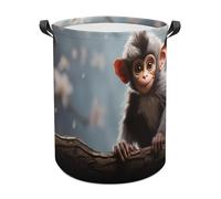 Cute Monkey Laundry Basket with Handles, Laundry Hamper with Internal Support, Foldable Waterproof Clothes Hamper 44x44cm for Bedroom, Bathroom, Laundry Room, Living Room