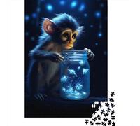 Cute Monkey Luminous Glow Adult Jigsaw Puzzle, 1000 Pieces, 52x38cm/1000pcs, Easy to Pause And Continue Later; White Cardboard for Simple Sorting