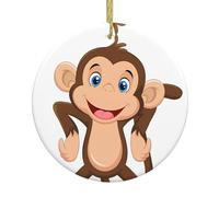 Cute Monkey Patterned round hanging ornament, ceramic pendant, suitable for hanging on Christmas trees and fireplaces.